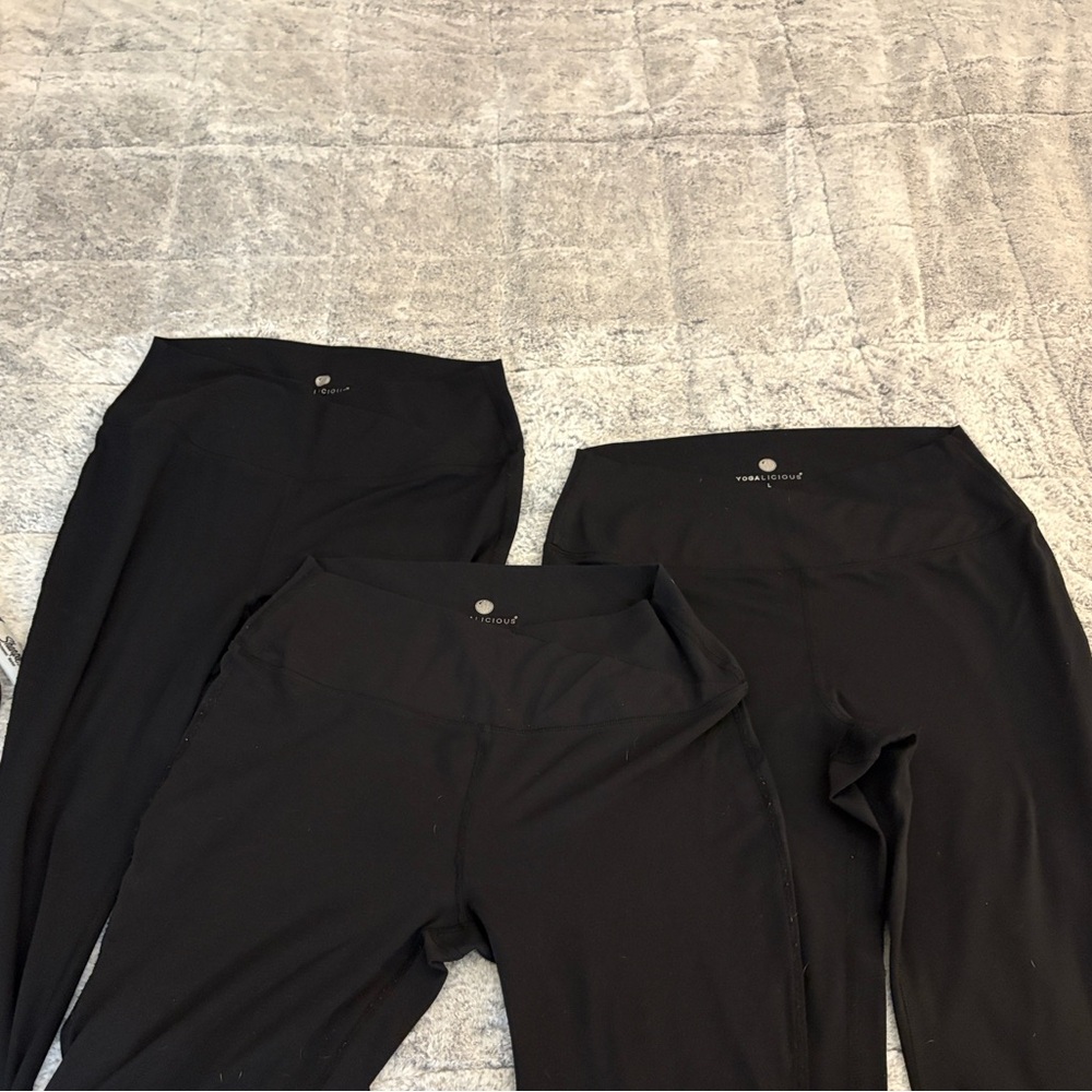Lot of 3 Yogalicious Stretch Black Flared Crisscross Waist Yoga Pants - L - Picture 6 of 11